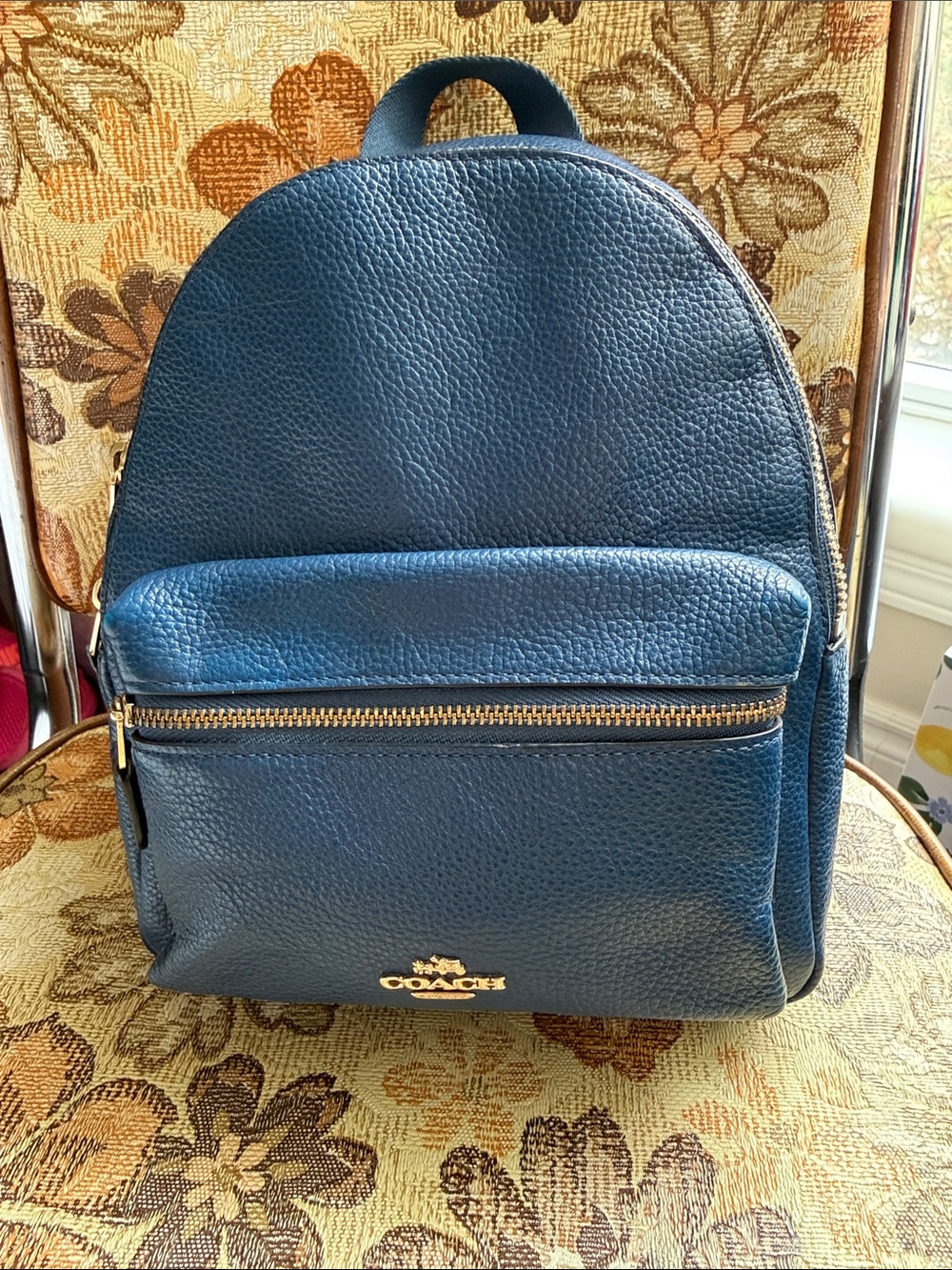Coach Pebbled Leather Mini Backpack in Navy Blue with Gold Hardware